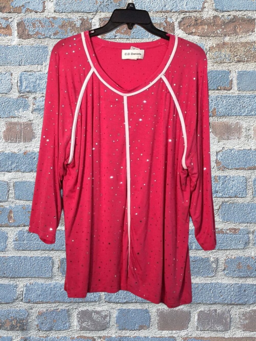 C.D. Daniels Pink 3/4 Quarter Sleeves with Silver Sequins Soft to Touch Size 2X